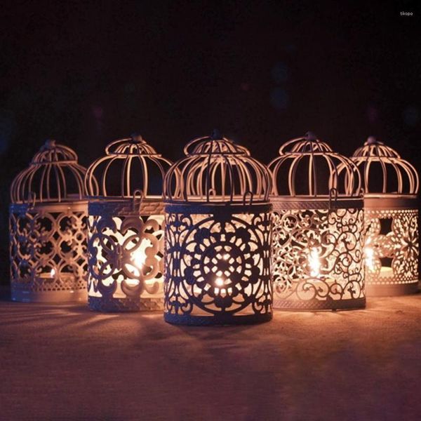 Mum tutucular içi boş şamdan tealight askı fener kuş kafesi vintage metal tutucu masa merkez parçası düğün centerpieces dekorasyon