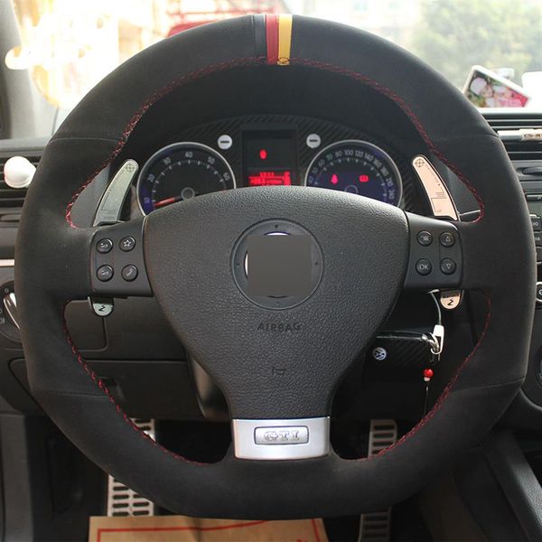 Coperchio volante per auto in pelle scamosciata nera cucita a mano fai-da-te per Volkswagen Golf 5 Mk5 GTI VW Golf 5 R32 Passat R GT 20052392