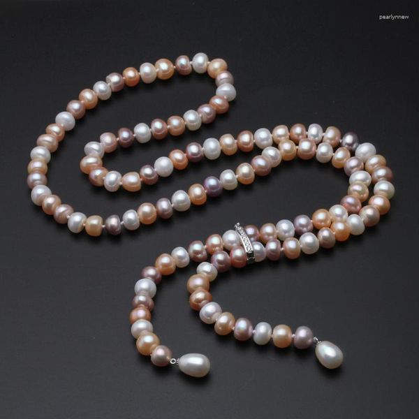 Цепи 900 мм настоящие длинные жемчужные ожерелье для женщин, применимые для свадебных ювелирных изделий для женщин 9-10 мм.