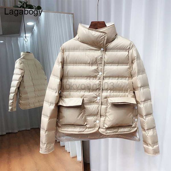 Women Down Down Parkas Lagabogy 2023 Mulheres da primavera 90% Pato branco Down Down Parkas Ultra Light Single Breastted Coat Female Casual Casual Autumn Puffer Jaqueta