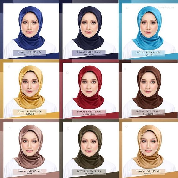 Roupas étnicas Mulheres Hijabs Muslim Casual Solid Solic Square Cetin Setin Silk Sconds Monocromo America Hedge Lscarf