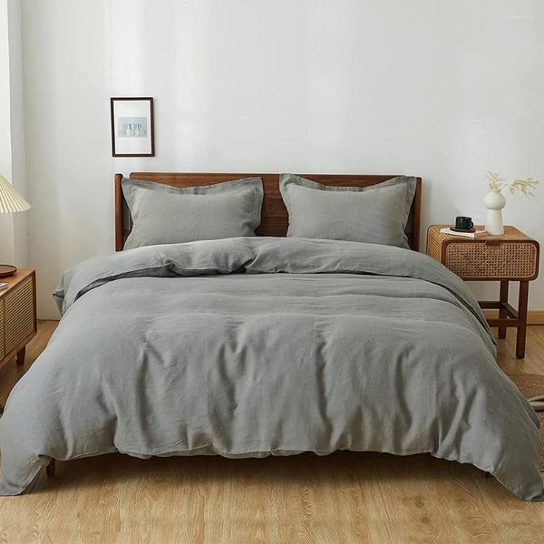 Yatak Setleri Simpleopulence Linen 3pcs Katı Kral Boyut Seti Doğal Fransızca Yıkanmış Nefes Alabaş Nevresim Kapak çarşaf Yastık Kaskası