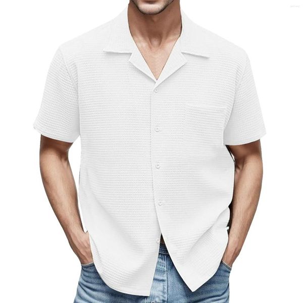 Camisas casuais masculinas de verão outono moda camisa versátil laminador de algodão sólido botão de manga curta retro t aconchegante cardigã respirável