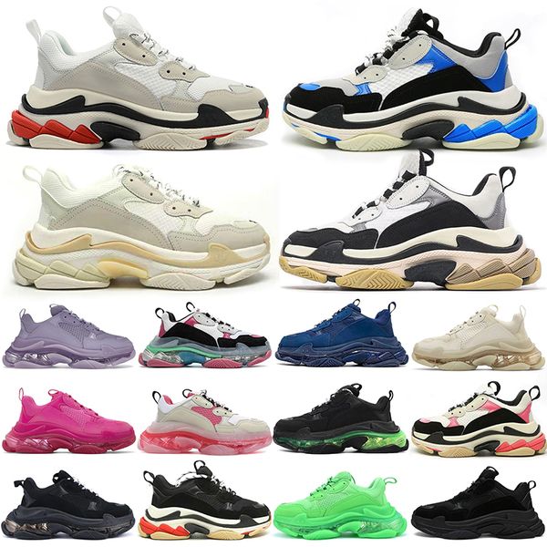 Triple S Scarpe da corsa per uomini Piattaforma da donna Piattaforma Clear Sole Black White Blue Blue Neon Grey Green Green