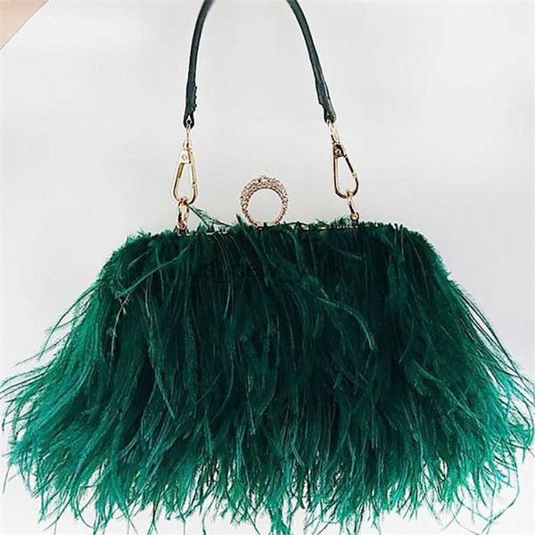 Вечерние сумки 2023 Женские вечерние сумки Trend Trend New Brand Ostrich Hair Banquet Bag Сумка роскошные дизайнерские сумочки модные цепь сумки на плечах сцепления HKD230821