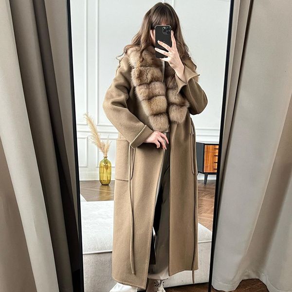 Womens Wool Blends Luxury Brand Cashmere Coat Jacket Natural Fur Women Women Winter Winter 230818