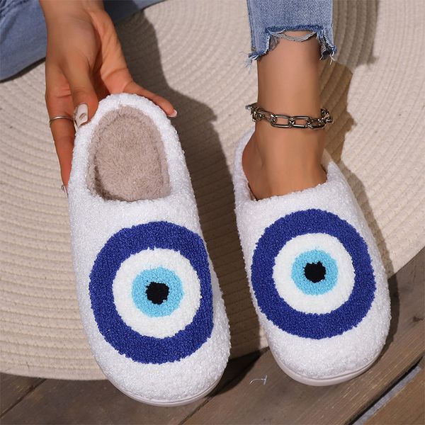 Chinelos Rimocy Fluffy Fur Home Chinelos Mulheres Inverno Olho Azul Pelúcia Quarto Quente Slides Mulher Não-Slip Soft Cotton-Acolchoado Sapatos 230818