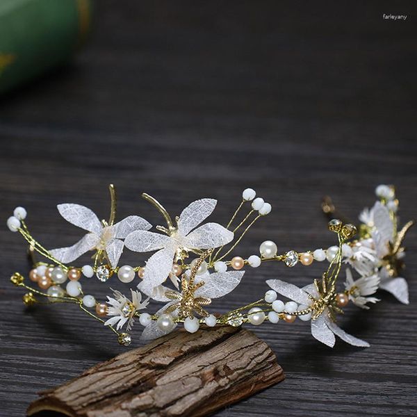 Haarclips handgefertigte Perlen Festzug Dragonfly Kronstirnband Kristall Braut Tiara Haarband für Frauen Hochzeit Schmuckzubehör Accessoires