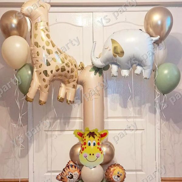 Parti dekorasyonu 27pcs/set orman safari hayvan numarası balon seti çocuklar 1 2 3 yıl doğum günü dekorasyonları vahşi bir yeşil lateks helyum globos