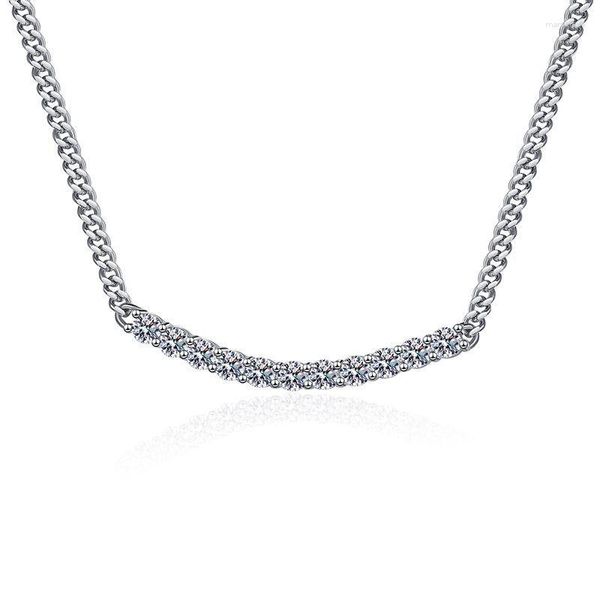 Correntes WZ00742LEFEI Moda de diamante Classic Classic Moissanite Cuba Chain Smile Colar for Women 925 Jóias de festa de prata esterlina