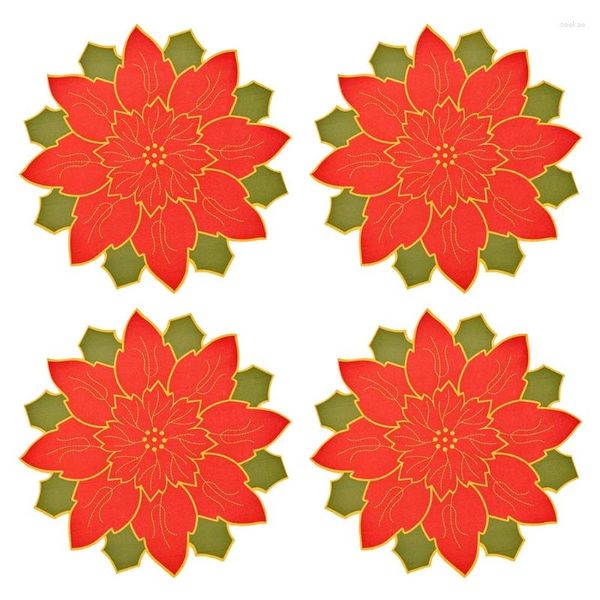 Tavolino da 4 pezzi Christmas Flower Pochemat Cutwork ricamato Fiori floreali Carario Carafer Topper per pranzo per la casa