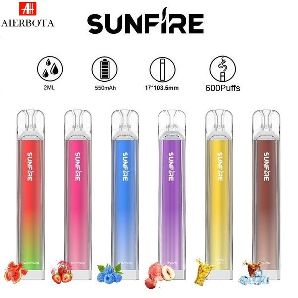 Soffio 600 cristalli di fuoco da sole a 6 colori a vaporizzazione e usa ec-sigarette elettroniche sigarette elettroniche da 400 mAh batteria da 2,0 ml di vapore portatile pre-riempita 0 mg 20mg 30mg 50mg