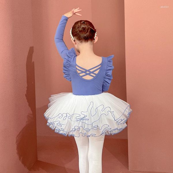 Bühne Wear Girls Ballet Kleid Gymnastik Trikots Kinder Prinzessin Ballerina Tutu Tanzkleidung Spitze Rock Langarm Swan Lake Tanz Kostüm