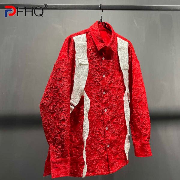 Jackets masculinos PFHQ 2023 Nicho de nicho Patchwork Pleat de manga longa masculina Camisas de alta qualidade Elegante elegante na moda elegante