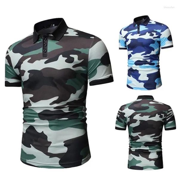 Herren Polos Sommer Lose Sport kurzer Polo 3D -Tarn Tarngedruckte stilvolle Hawaii -Stil Männer Button Polyester atmungsaktiven T -Shirt -T -Shirts