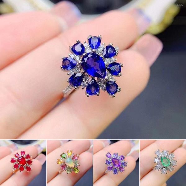 Ringos de cluster FS FS NATURAL EMERALD/SAPPHIRE/RUBY/OPAL/AMETHYST ANEL S925 STERLING SLATA MATHERA