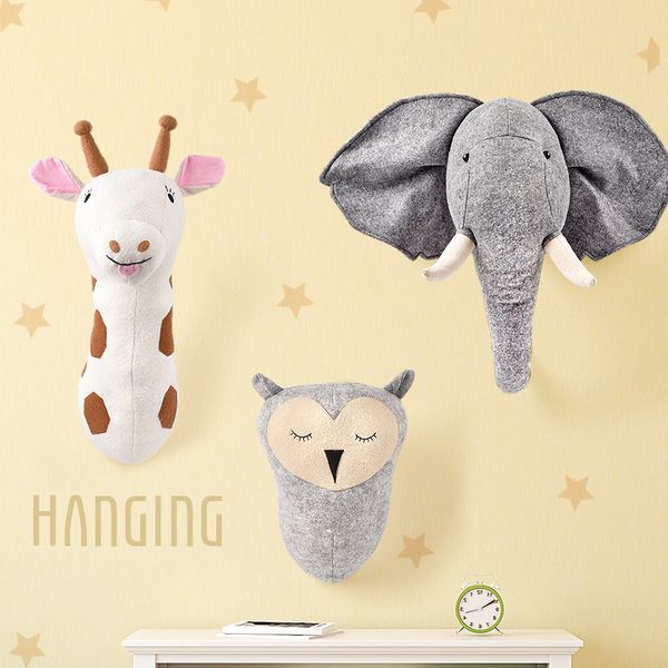 Plüsch Wandmaterial Elefant Giraffe Tierkopf Wandmontage Dekoration Hang Wandgefüllte Plüschspielzeug Girl Room Dekoration 230821