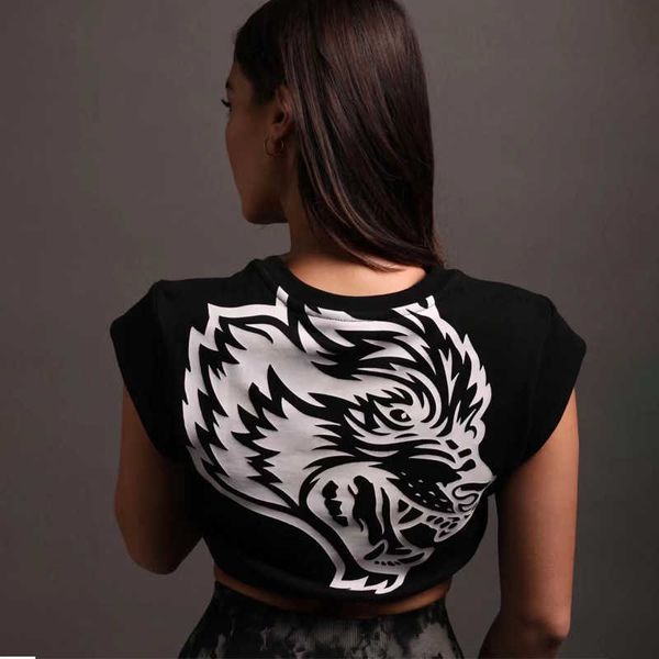 Darcspopt Wolf Head puro algodão feminino sem mangas esportivas tanques de fitness tanques de umidade de umidade de yoga executando camiseta de treinamento