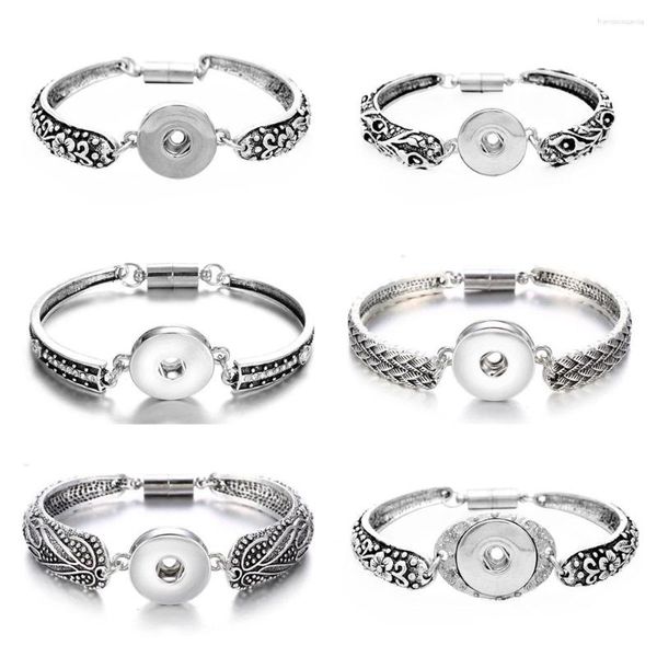 Armreifen 10pcs Vintage Metall 18mm Snaps Knöpfe Schmuck Magnetschaltknopf Armband für Frauen Männer