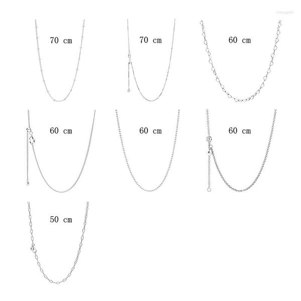 Ketten 925 Sterling Silber Original Basisketten für Frauen feiner Schmuck Perlen miteinander aus dem Herzen Bordsteinkugel Rolo Link Collier Geschenk