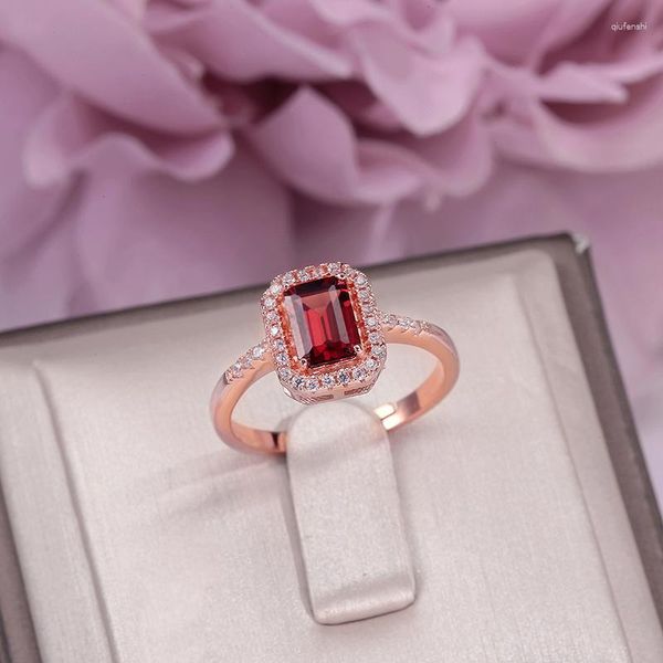 Anelli a grappolo gioielli fine 925 anello sterling in argento Garnet 1,1ct gemella rossa naturale per donna fidanzamento del matrimonio Bague CCRI009