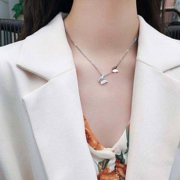 Colares de pingentes de suéter de borboleta dupla colar de clavícula para mulheres de cor prata luxuroso colar de jóias do colar de jóias