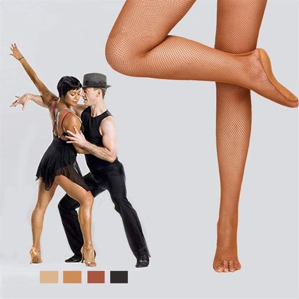 Mulheres profissionais Competições de dança latina Pantyhose Sexy Hard Yarn Elastic Fishnet meias para meias de salão de baile 201109240k