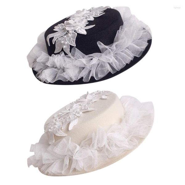 Beretti Eleganti perle in pizzo Sunhat Cappello traspirante Estate Tea Party Vacillazioni per le vacanze Decori