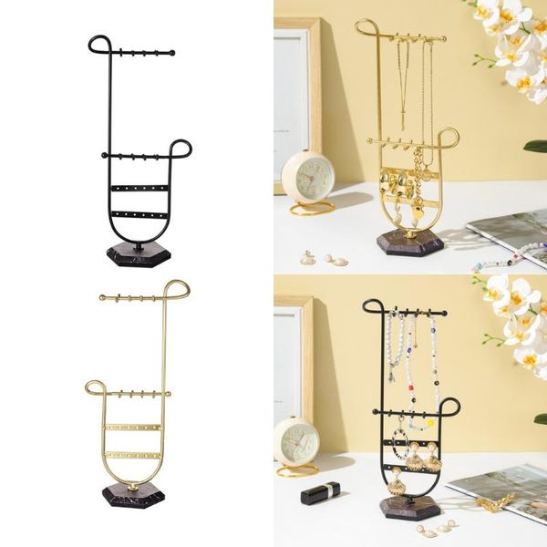 Schmuckbeutel Halsketten Hanging-Storage Tree Display Rack Marmor Basis Exquisit Turm Stand Metall Ohrringhalter Organizer T8DE