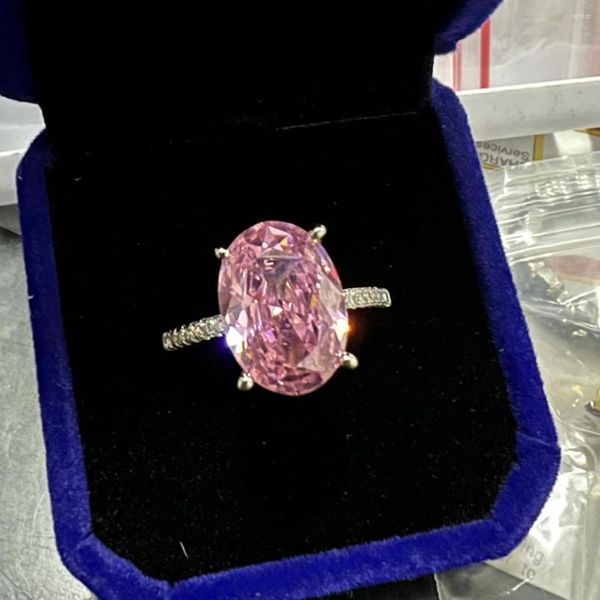 Clusterringe hell Oval 6ct Lab Pink Diamond Ring 925 Sterling Silber Party Ehering für Frauen Braut Engagement Juwely Geschenk