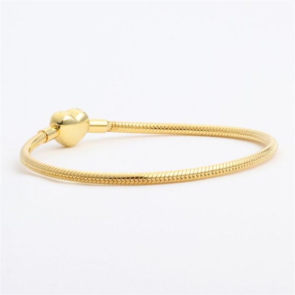 Bracelete de diamante CZ de amor inteiro para Pandora 925 Sterling Silver Bated 18k Gold Heart Snake Chain BRA286D