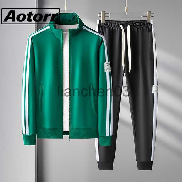 Herren -Tracksuits 2023 Men Sets Mode Sporting Tracksuit Spring Reißverschluss Jacken+Hosen Anzüge 2 Teile Sets männliche Patchwork Slim Sportswear 4xl J230821