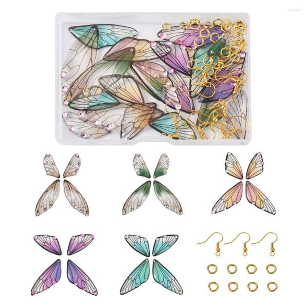Orecchini a pennaglie 20pcs Fairy Gradient Resin Butterfly Wing Drop per donne Girl Ganci Jump Rings Gioielli fai da te Fare risultati