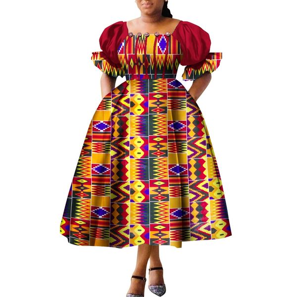 Vestidos de estilo africano para mulheres vestidos de cintura alta de manga de feminina ankara vestido africano vestido princesa túmulo africaine femme wy9970