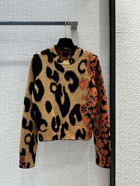 Kadın Sweaters Özelleştirilmiş Leopar Baskı Çok Yuvarlak Yuvarlak Boyun Tiftik Kaşmir Kazak