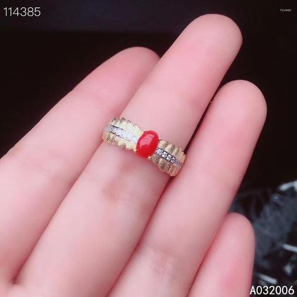 Ringos de cluster kjjeaxcmy jóias finas 925 Sterling Silver Inclaid Natural Red Coral Ring delicado Teste de pedra de pedras preciosas femininas