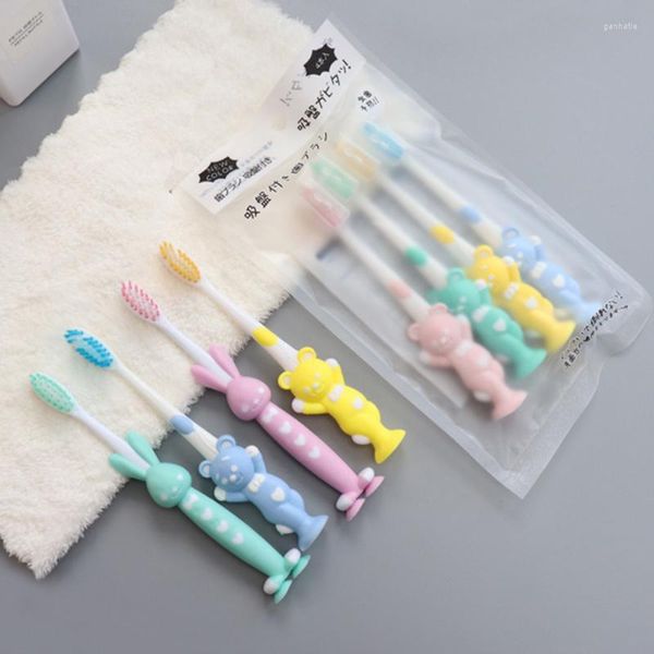 Conjunto de acessórios de banho infantil escova de dentes de dentes de desenho animado urso de silicone macia escova de dente anti -deslizamento cabelos domésticos portáteis