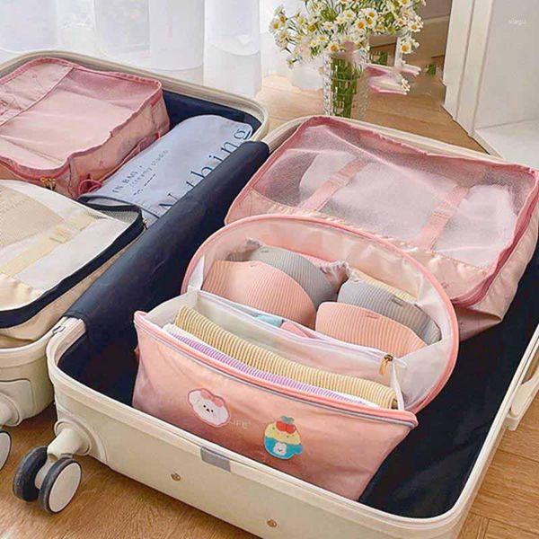 Bolsas de cosméticos Bolsa de armazenamento portátil de sutiã de roupa de roupa portátil Kawaii Organizadores de viagens de viagem multi-camada Multifuncional