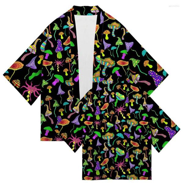 Camicie casual maschile giapponese kimono tradizionale stampa funghi cardigan abbigliamento asiatico harajuku samurai yukata hip hop streetwear