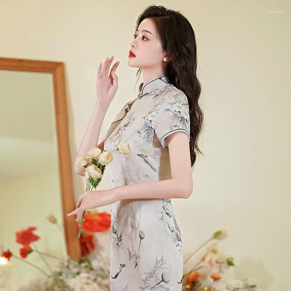 Abbigliamento etnico Summer White migliorato Cheongsam retrò elegante abito da sera in stile tradizionale cinese QIPAO per Donne Droping da festa