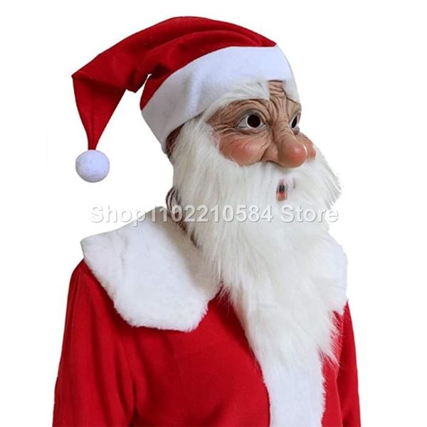 Máscaras de festa Máscara de látex de Natal do Papai Noel com barba branca e chapéu roupas de máscara facial de máscara de role-playing adereços 230820