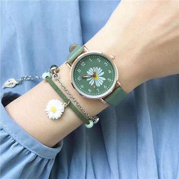 Нарученные часы 2023 Chrysanthemum Luxury Women Watch Casual Fashion Fashion Simple Temprament Quartz Watches for Gift