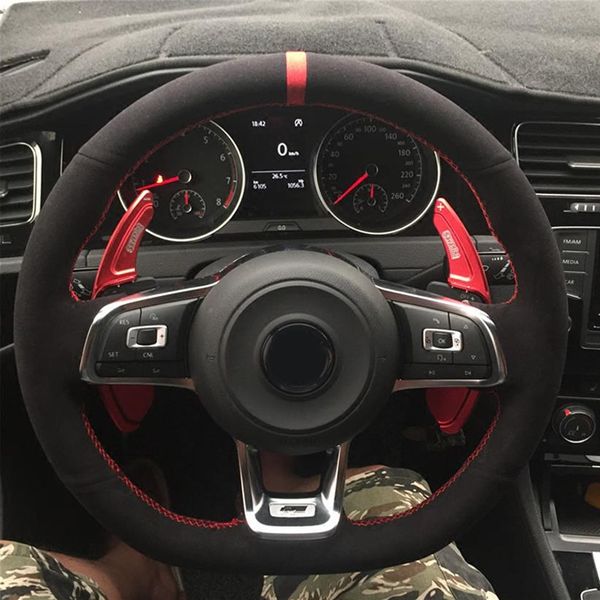 Coperchio ruota dello sterzo per auto in pelle scamosciata nera per Volkswagen VW Golf 7 GTI GOLF R MK7 VW POLO GTI SCIROCCO 2015 2016 Accessori per auto274T