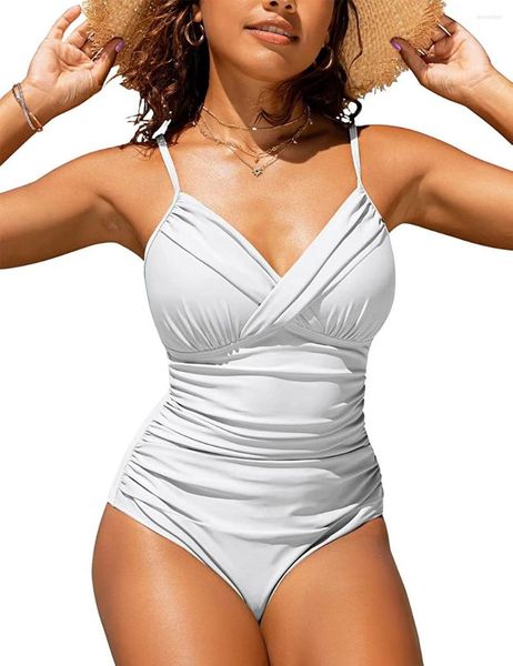 Frauen Badebekleidung gepolstert Push Up One -Tiefe Badeanzug für Frauen Beachriemen Schulter Monokini Süßigkeiten Farbe Ruch mit hoher Taille Badeanzug