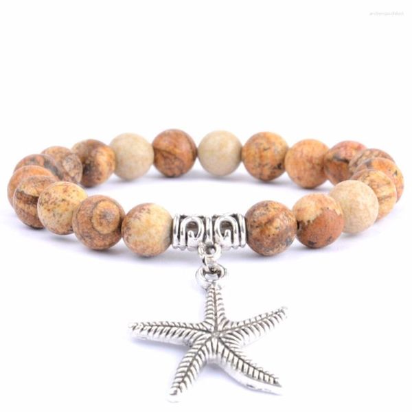 Braccialetti di fascino immagine di pietra naturale jaspers in rilievo per donne stellfish bracciale animale boho uomini bracciali braccoglili gioielli amicizia