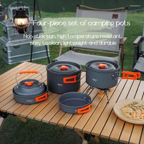 Pans Camping Cookware Outdoor Pan Kessel Frittierausrüstung tragbares Wildtable -Set -Topfvorräte