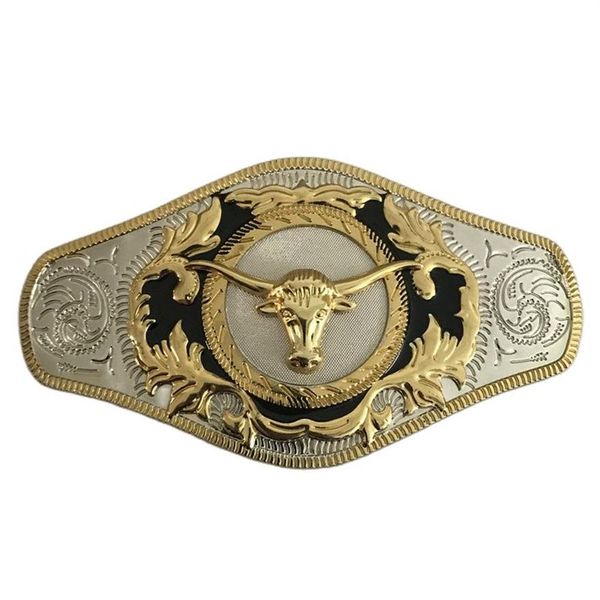 Fibbie 1 pz Fibbia per cintura occidentale con testa di toro in oro di grandi dimensioni per Cintura Cowboy237o 8CS6