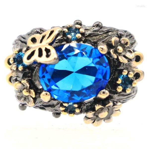 Кластерные кольца 21x19 мм Shecrown Bohemia Design 12G создал цветы Pink Morganite Kunzite Paris Blue Topaz Women Black Gold Silver