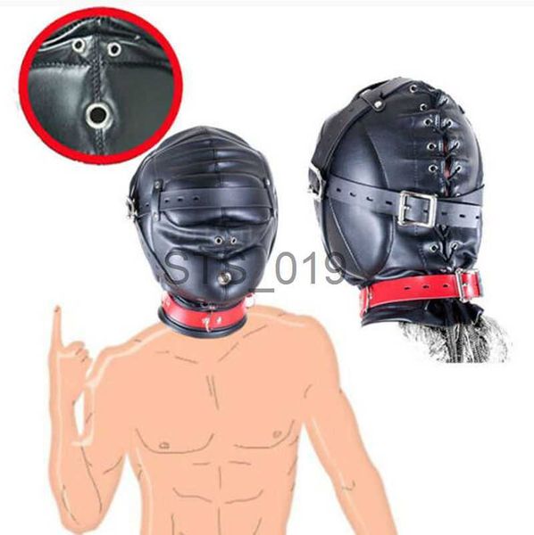 Andere Gesundheits Schönheitspunkte BDSM Sensorische Entbehrung Lederhaube Erwachsener SM Flirtspiele Vollkopf -Bondage -Motorhaube mit Gags Slave x0821 x0821