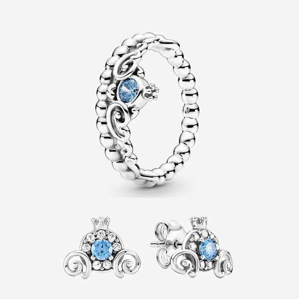 Kürbis -Coach -Ohrring -Ring -Set für Pandora 925 Sterling Silber Designer Schmuck Blau Diamantringe und Ohrring -Set mit Originalschachtel